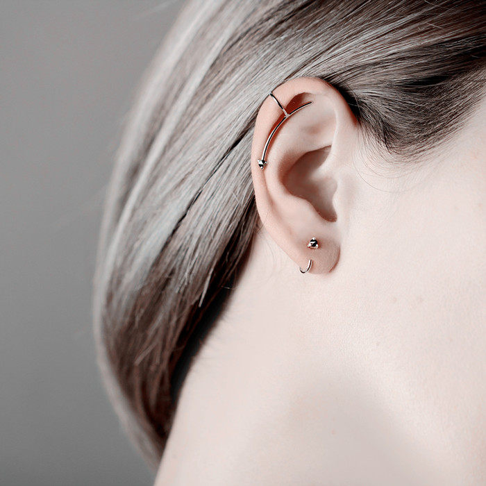 925 sterling silver earrings Korean temperament simple single personality creative earring ear bone ring men and women hypoallergenic tide black