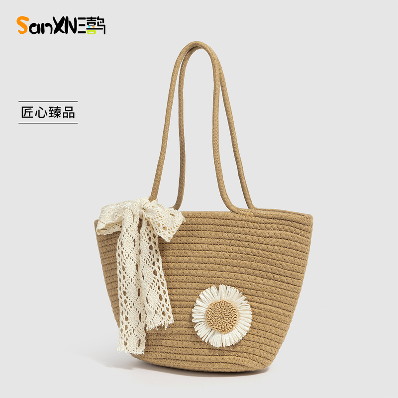 Sanxiniao Niche Fashion Woven Tote Bag for Women 2026 New Versatile Shoulder Beach Bag Large Capacity Straw Bag