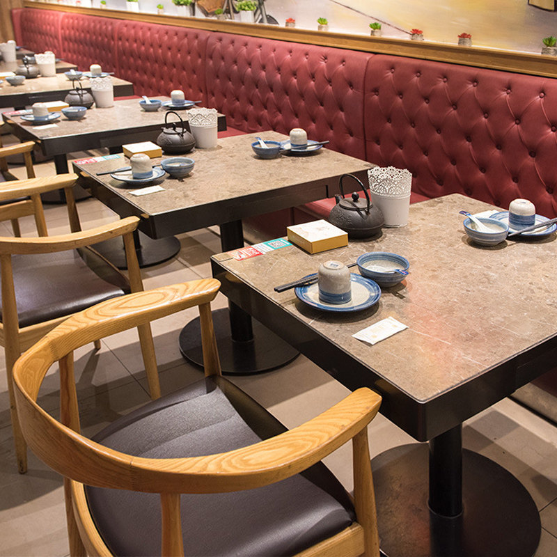 Customized catering shop Japanese food restaurant Chinese food western restaurant self-service hot pot shop against the wall card seat solid wood dining table and chair combination