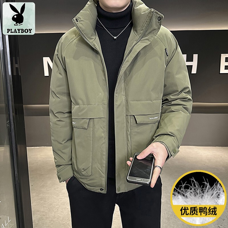 Playboy 2025 Winter New Men's Short down Jacket with Stand Collar, Duck down Warm Workwear Jacket for Men Playboy 2025 Winter New Men's Short down Jacket with Stand Collar, Duck down Warm Workwear Jacket for Men
