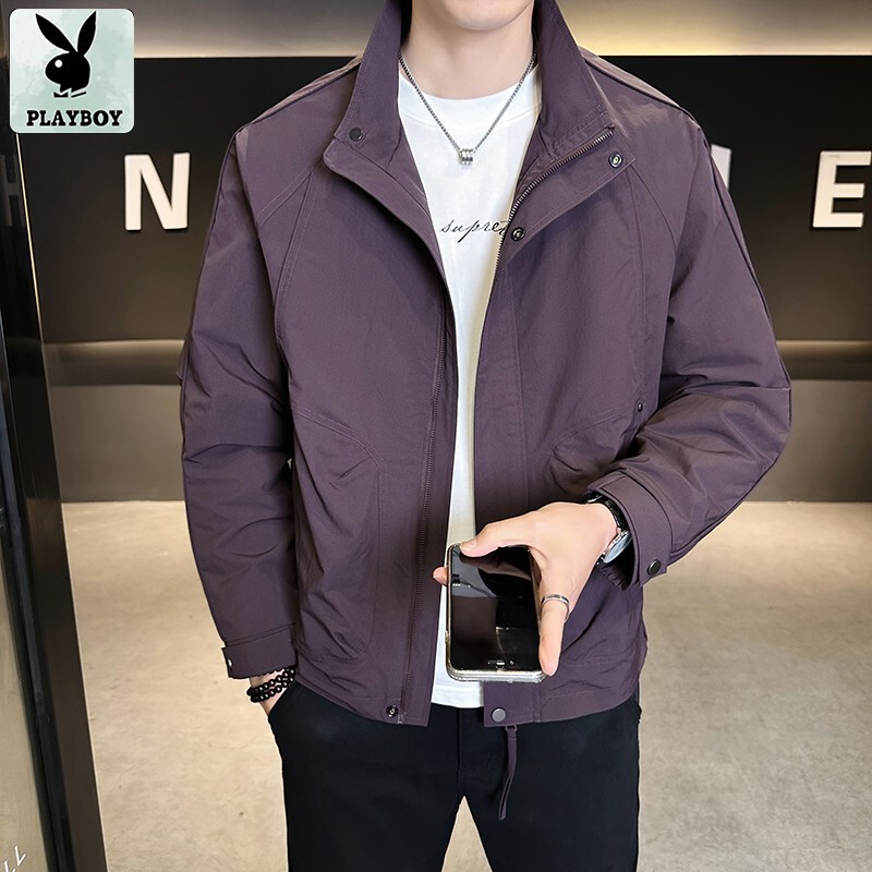 Playboy Men's Jacket 2026 New Stand Collar Workwear Jacket Spring and Autumn Casual Top Large Size Men's Clothing