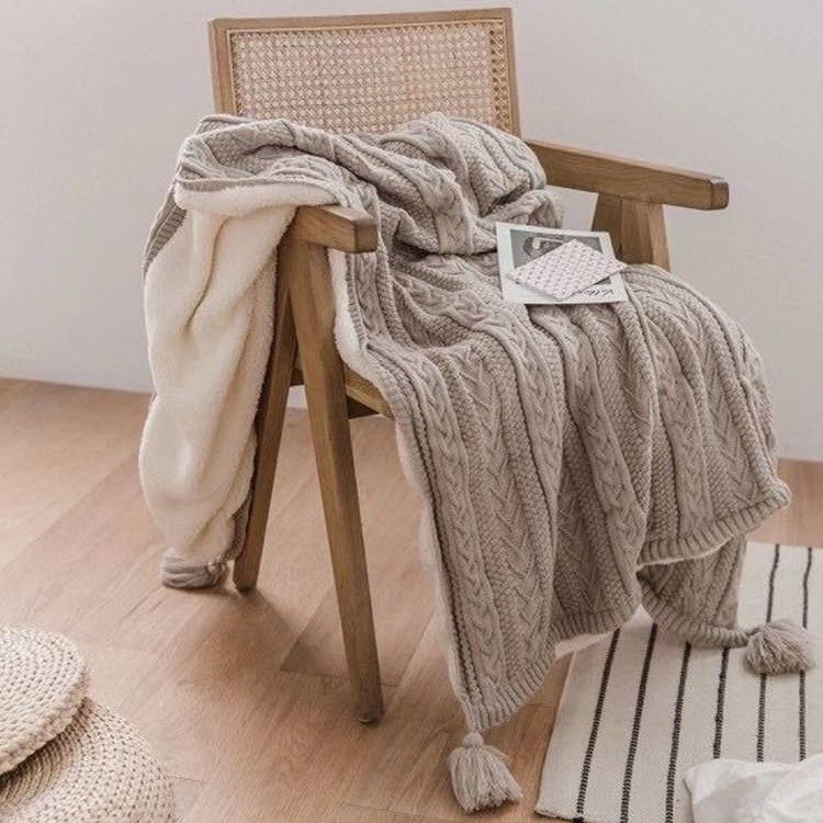 Nordic Sofa Cover Blanket Double Layer Thickened warm flow Su blanket Coral Fleece blanket Knitted Plus Floss Thread Blanket Winter
