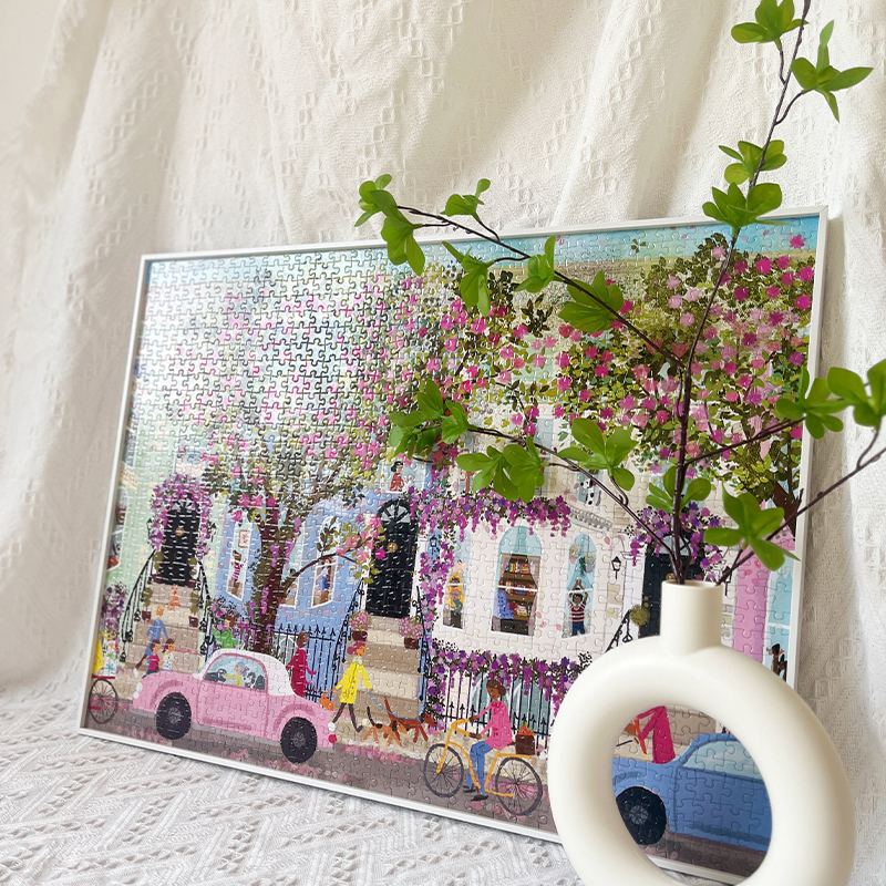 Jieyi Aluminum Alloy Narrow Frame Galison New 1000-Piece Jigsaw Puzzle Spring Terrace Framed White Metal Frame