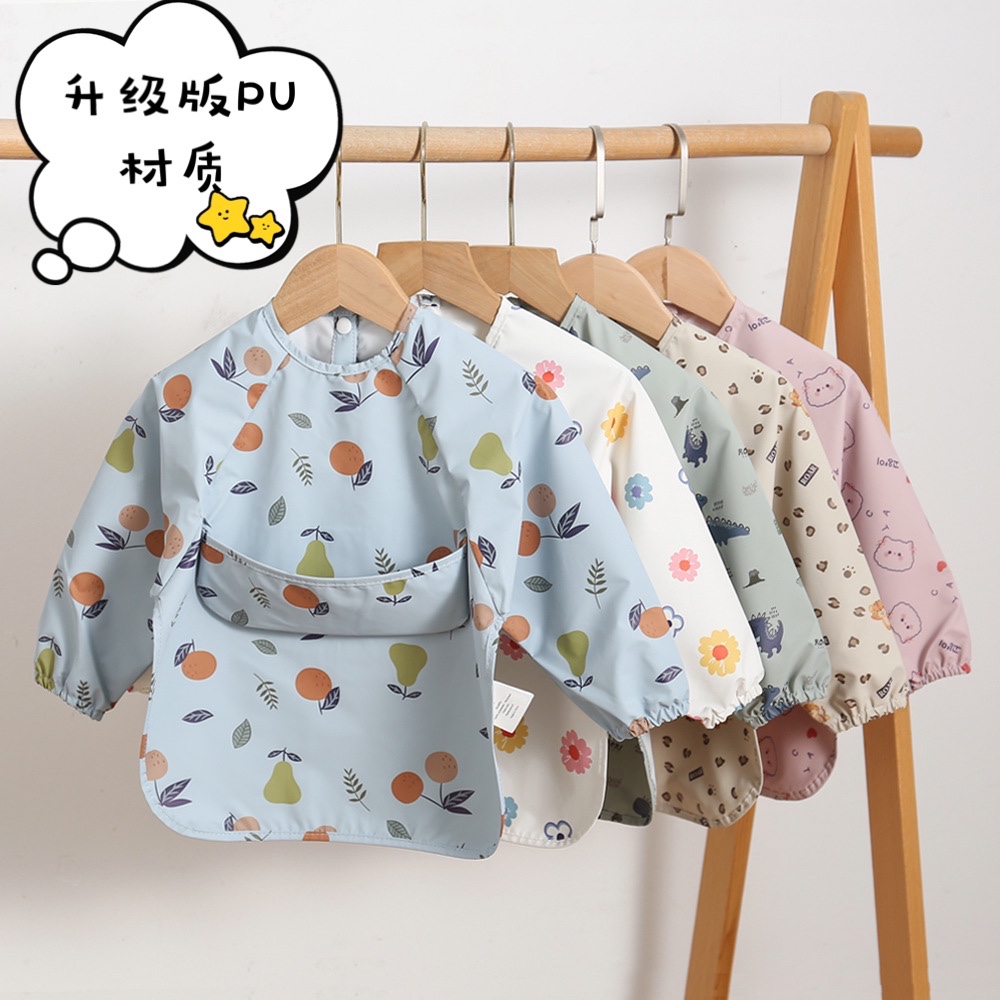 Danish new children's long-sleeved baby bibs for eating, waterproof and dirt-proof, baby bibs for painting and wearing backwards