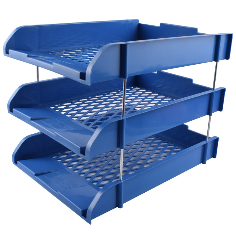 Triple Layer File Shelf File Disc Durable Multilayer File Seat Office Storage Supplies Blue Plastic Containing Deck Shelf