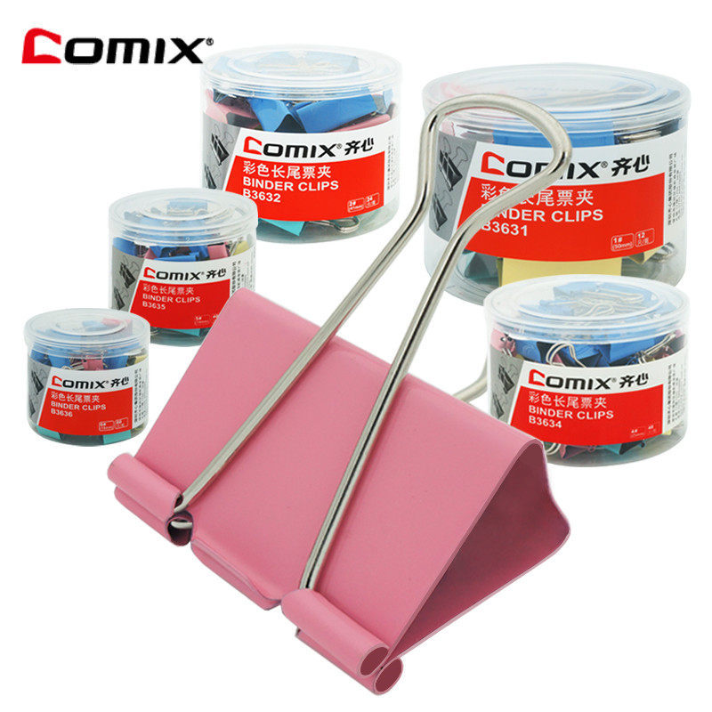 Qixin stationery color classification large, medium and small long tail ticket clip office special clip test paper clip dovetail clip iron clip