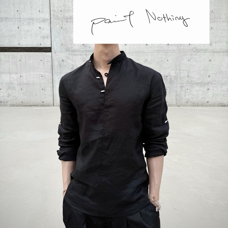 Paint Nothing Linen Stand Collar Pullover Shirt Cruz Shirt Paint Nothing Linen Stand Collar Pullover Shirt Cruz Shirt