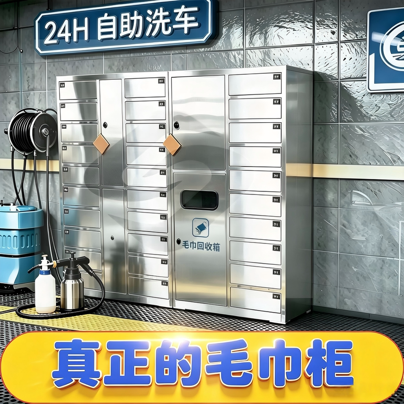 Self-Service Car Wash Towel Cabinet Storage and Recycling, One Car One Cabinet, Deposit System, Power Button to Open the Door