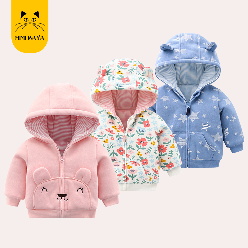 Girls' Autumn Sweatshirt with Fleece Lining, Baby Top for One-Year-Old Boys, Stylish Quilted Thickened Version for Autumn and Winter