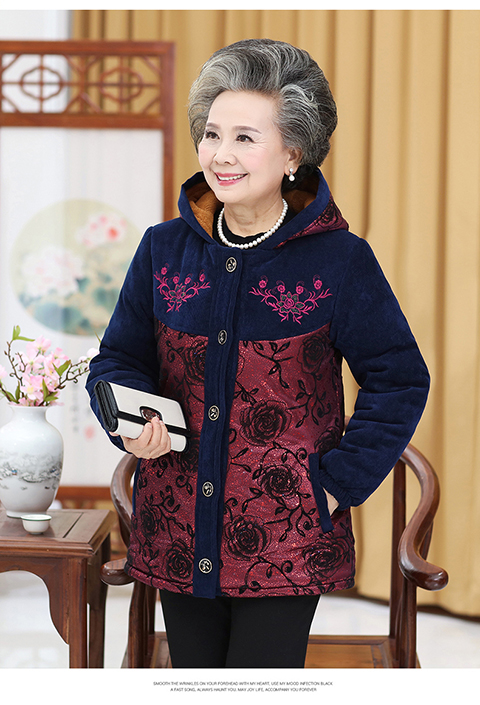 Ông già áo khoác mùa thu cho mẹ áo khoác cotton bà ngoại đệm bông 60-70-80 tuổi Quần áo nữ trung niên áo kiểu tuổi 60