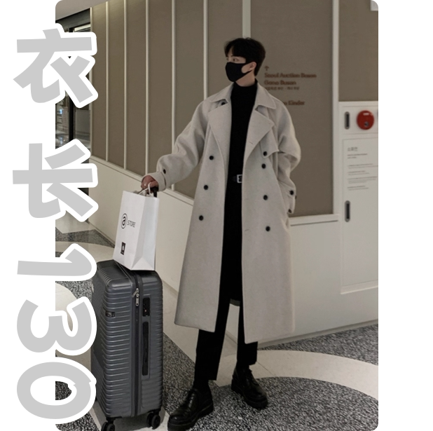 2025 Autumn/Winter Thickened and Extended Over-The-Knee Korean Style Men's Cashmere Coat, Plus Size