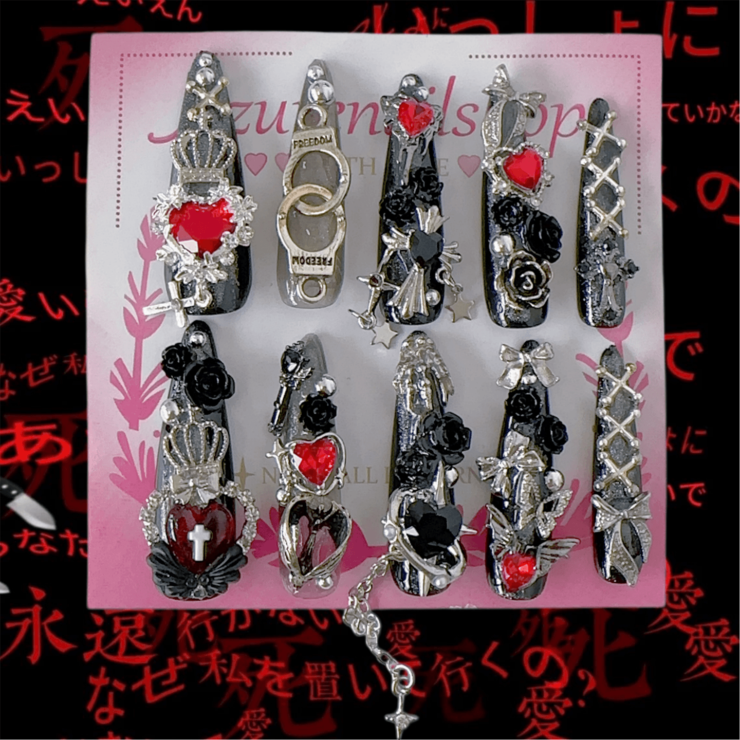Children's Day Planet* European and American Punk Subculture Internet Celebrity Dark Gothic Y2K Millennial Hot Girl Wears Handmade Nail Art Pieces