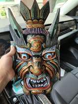 Purely handmade Anshun ornaments poplar wood Nuo opera wood carvings mask swallowing decorations handmade house stone carving pendants