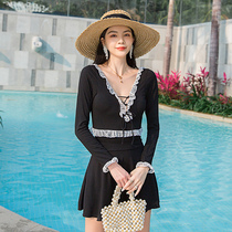 One-piece swimsuit female summer conservative thin fairy students small chest Belly Belly long sleeve 2021 New Net red ins holiday