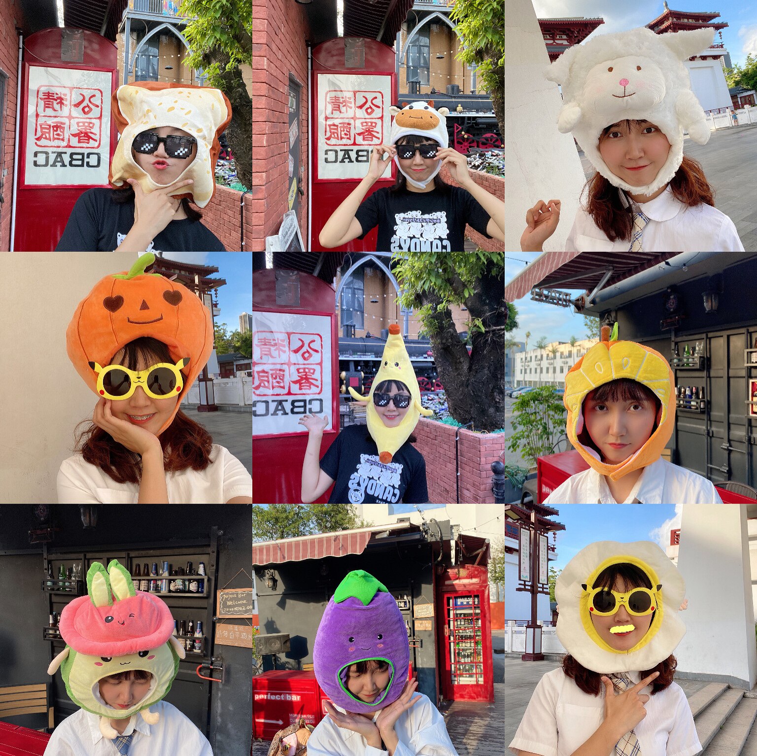 Japanese ins funny fruit animal cartoon headgear pumpkin hat vibrato little red book with the same photo props