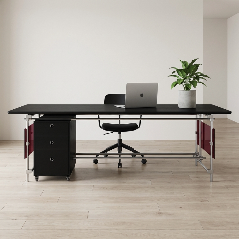 Bauhaus Modern Minimalist Black Desk Rectangular Office Desk with Drawers Study Desk Home Study Computer Desk