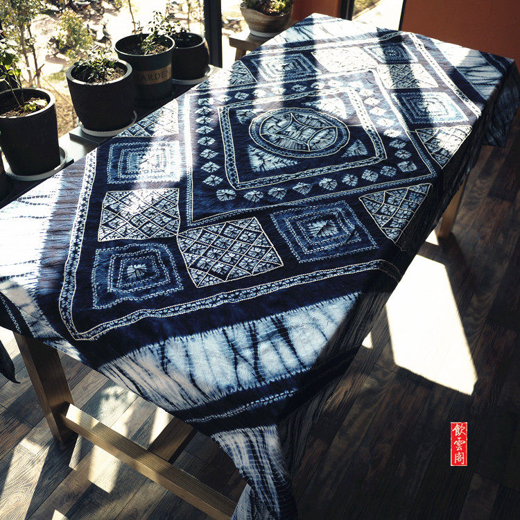 Yunnan tie-dye tablecloth cloth blue-dyed rectangular table coffee table tablecloth idyllic high-end ethnic handicrafts