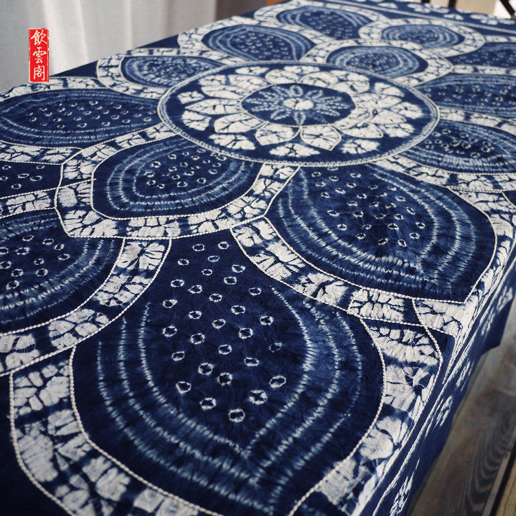 Handmade Indigo Zdyeing Clog Plant Blue Dye Pure Cotton Tableclob Hanging Accessories Send foreign guests China Gift 195 x 145cm