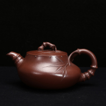 Taiwan Reflux Purple Clay Pot Old pot Purple sand famous Zhou Guizhen handmade old purple clay Purple sand Bamboo drum Pot 380cc