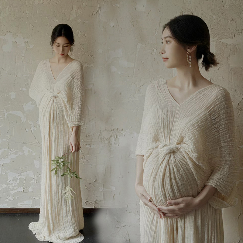 Photo Studio Theme New Retro New Chinese Style Wrinkled Dress with a Cool and High-End Feel for Pregnant Mothers' Belly Photoshoot