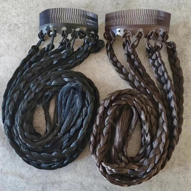 Celebrity Style 90cm Realistic Performance Wig Braids Black and Coffee Color with Comb Xinjiang Dance Wig Braids Ancient Style