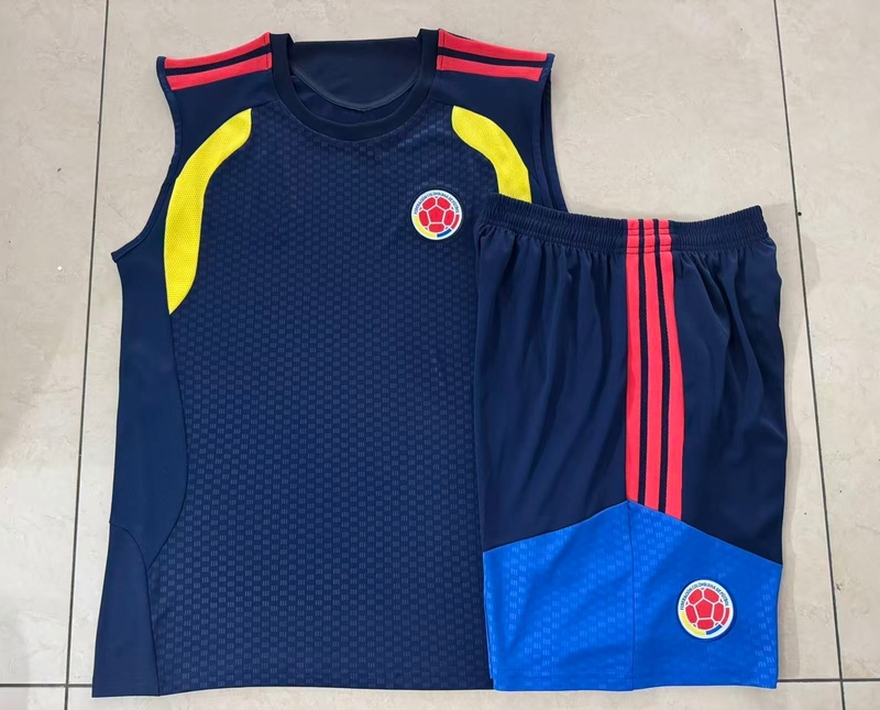 Colombia Retro Royal Blue Football Training Vest Jersey Men's 2627 Rare Sleeveless Sports Shorts Team Uniform