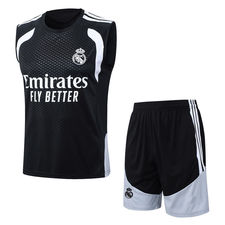 Real Madrid Black Retro Sleeveless Football Training Vest Jersey Men's 2526 Quick-Drying Shorts Running Sports Team Uniform