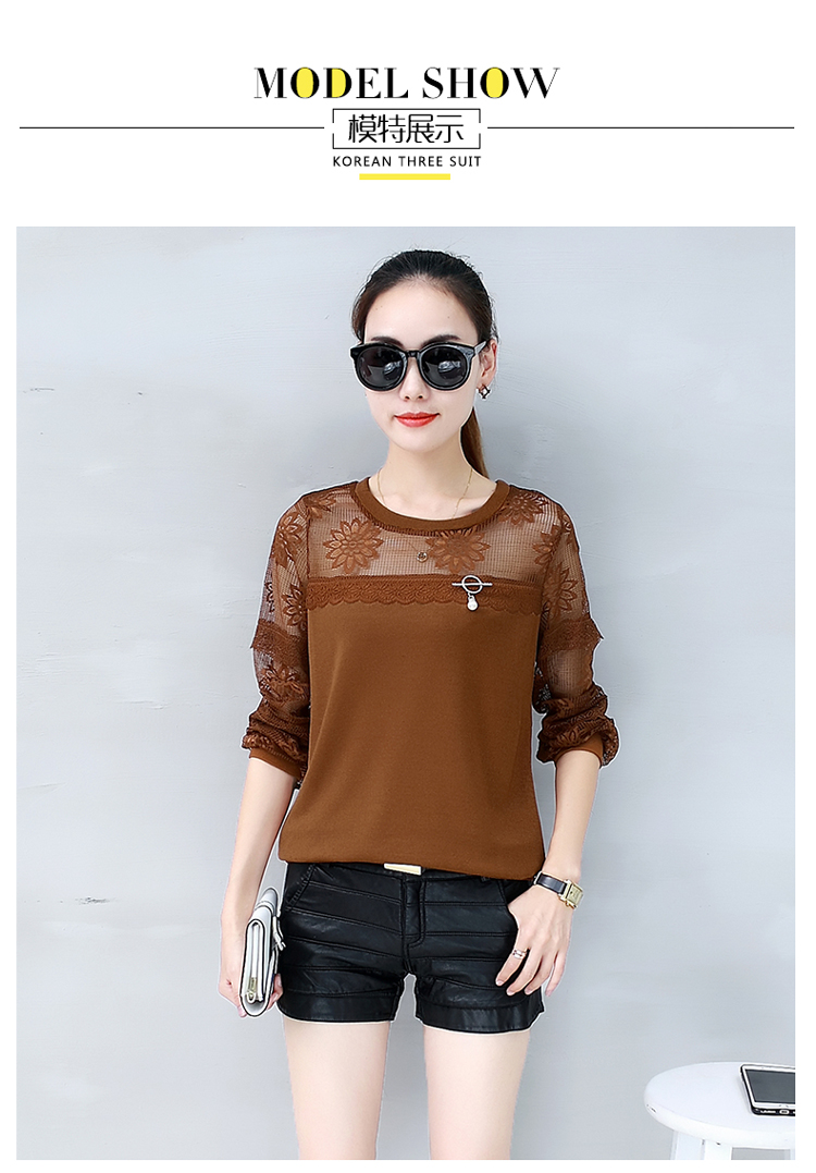Đầm ren nữ 2017 đầu thu mới Hàn Quốc dài tay voan lưới thời trang quần áo đa năng mùa đông áo sơ mi nữ