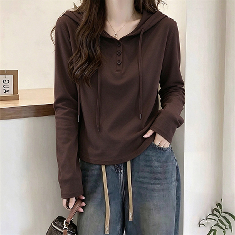 Casual Hooded Long-Sleeved T-Shirt for Women, Thin Pure Cotton Shirt, Korean Style Hoodie, Simple and Fashionable Top, Large Size Loose Fit Casual Hooded Long-Sleeved T-Shirt for Women, Thin Pure Cotton Shirt, Korean Style Hoodie, Simple and Fashionable Top, Large Size Loose Fit