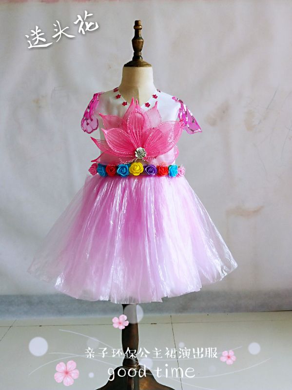 Trẻ em làm bằng tay môi trường thời trang trình diễn trang phục cha mẹ trẻ em catwalk công chúa túi màu xanh lá cây váy quần áo màu xanh lá cây trang phục biểu diễn cho bé