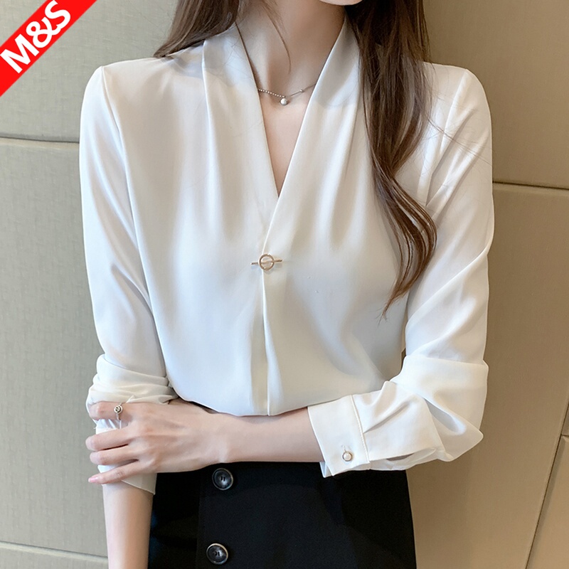 Professional V-Neck White Shirt for Women, High-End Light Luxury Top, Formal Suit Inner Layer, White Long-Sleeve Shirt Professional V-Neck White Shirt for Women, High-End Light Luxury Top, Formal Suit Inner Layer, White Long-Sleeve Shirt