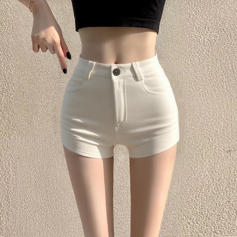 White Shorts for Women, Summer 2025 New Style, High-Waisted, Tight-Fitting, Versatile, Slimming, Three-Quarter Length, Casual, Base Layer, Outerwear Hot Pants