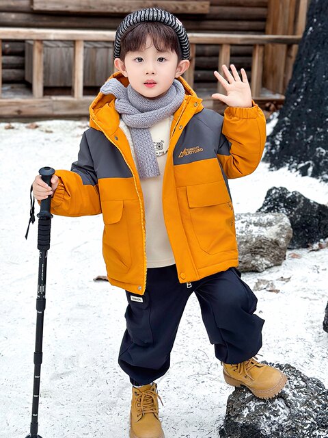 Boys' Fleece-Lined Jacket Autumn and Winter Parka 2026 New Style Children's Thick Cotton Coat Stylish Baby Winter Cotton Clothing