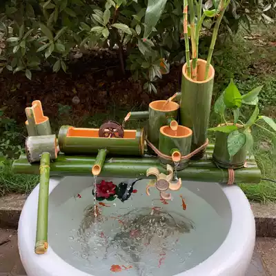 Bamboo tube running water device Fish tank fish basin stone tank fish circulation filtration fountain Feng Shui wheel car oxygenation and humidification ornaments