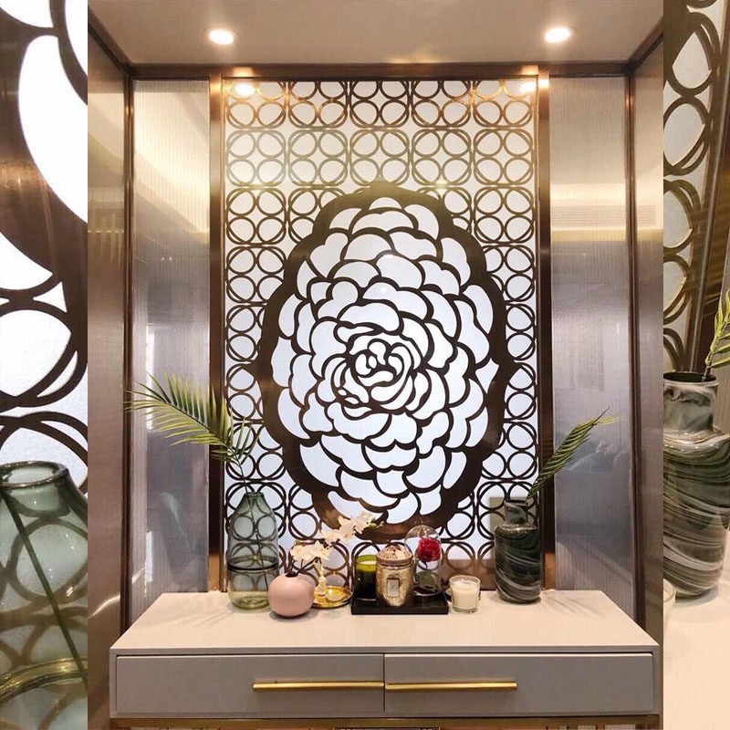 Champagne Gold Stainless Steel Screen Wire Drawing Titanium Alloy Partitions Rose Gold Flower Lattice Customized Aluminum Alloy Carved Black Titanium Ancient Copper