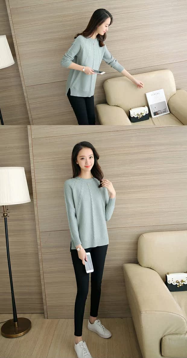 Mùa xuân 2018 cổ tròn áo len rộng cổ áo len nữ ngắn chun đan tay dài chạm đáy áo nữ thủy triều - Vòng cổ áo len mẫu áo len nữ đẹp 2021