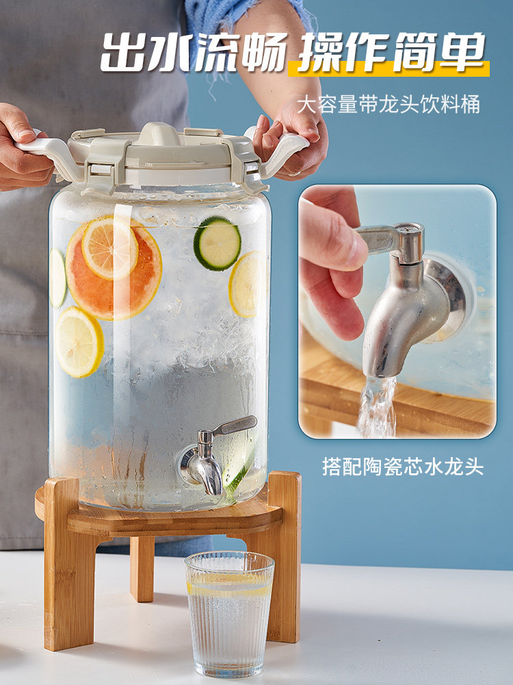 Coke Bucket Heat-Resistant Glass Wine Bottle Cocktail Bucket Beverage Bucket with Faucet Fruit Tea Bucket Container Cold Water Pitcher