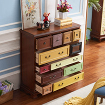 Mediterranean solid wood cabinet Painted five or six lockers American bucket cabinet Retro drawer Entrance cabinet Living room wall cabinet