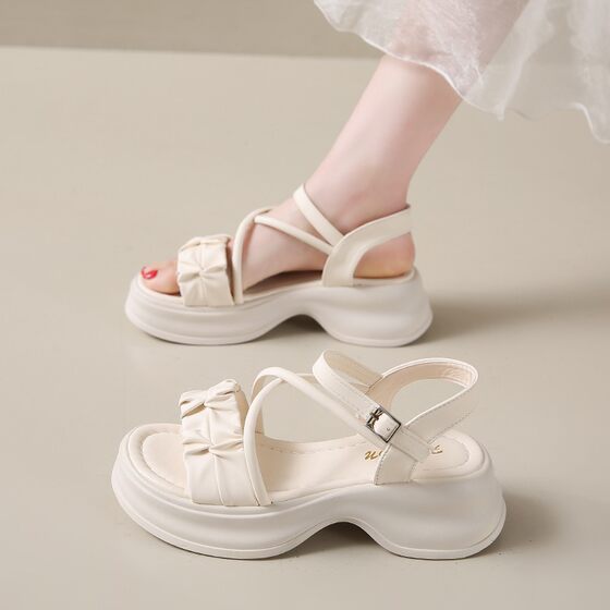 罗马配裙子凉鞋女2025夏季新款休闲百搭厚底凉靴超火踩屎感沙滩鞋