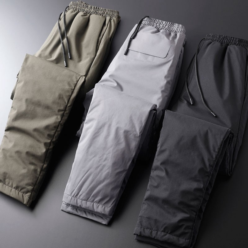 Winter small heating furnace men white duck velvet filled fashion straight straight fix thicker warm and casual down pants men