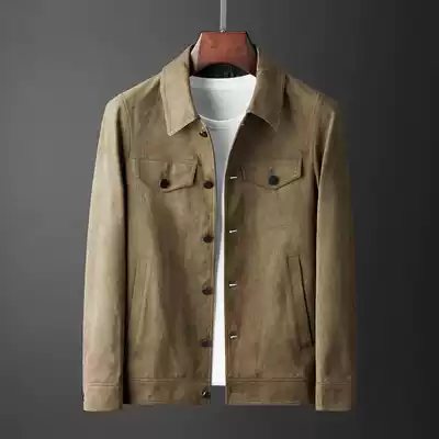 Elegant quality high-end comfortable soft suede jacket Men's Fashion Island velvet lapel short slim coat
