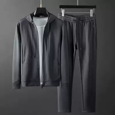 Autumn men long sleeve pants thick cotton T set high quality fashion Stretch Slim solid color hooded casual two piece