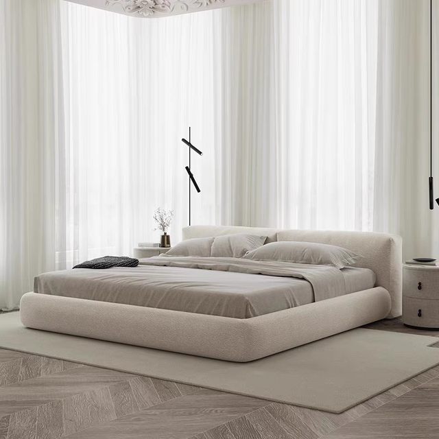 Italian minimalist ແບບທັນສະໄຫມສີຄີມ minimalist tofu blocked soft-packed frosted fabric master bedroom double bed bed