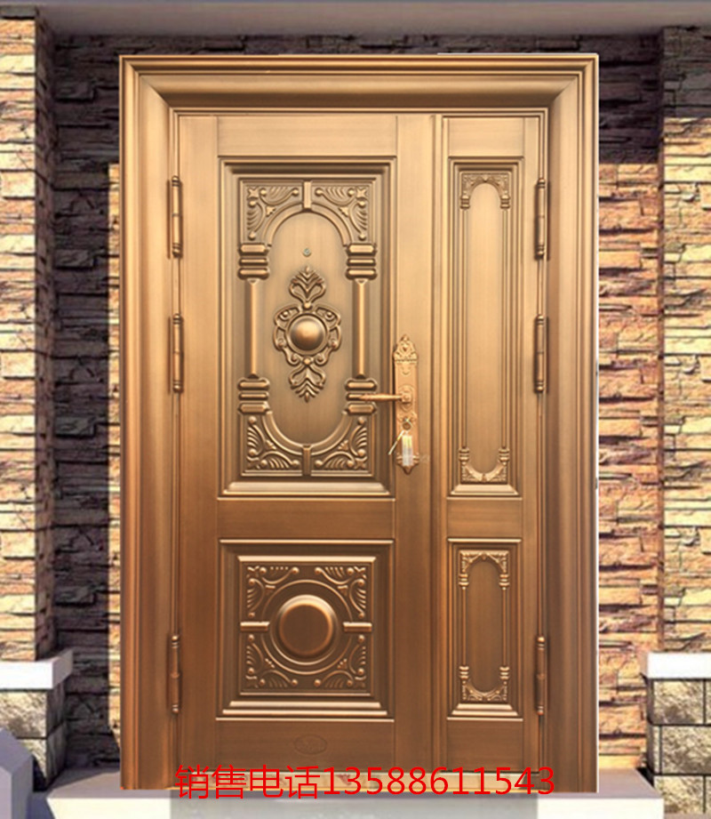 2019 new Class A anti-theft door villa sub-mother door home decoration entry door smart door imitation copper door installation