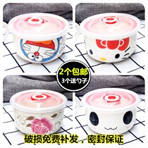 Crisper box small single Japanese bone china small crisper bowl with lid with sealed lid ceramic microwave oven lunch box