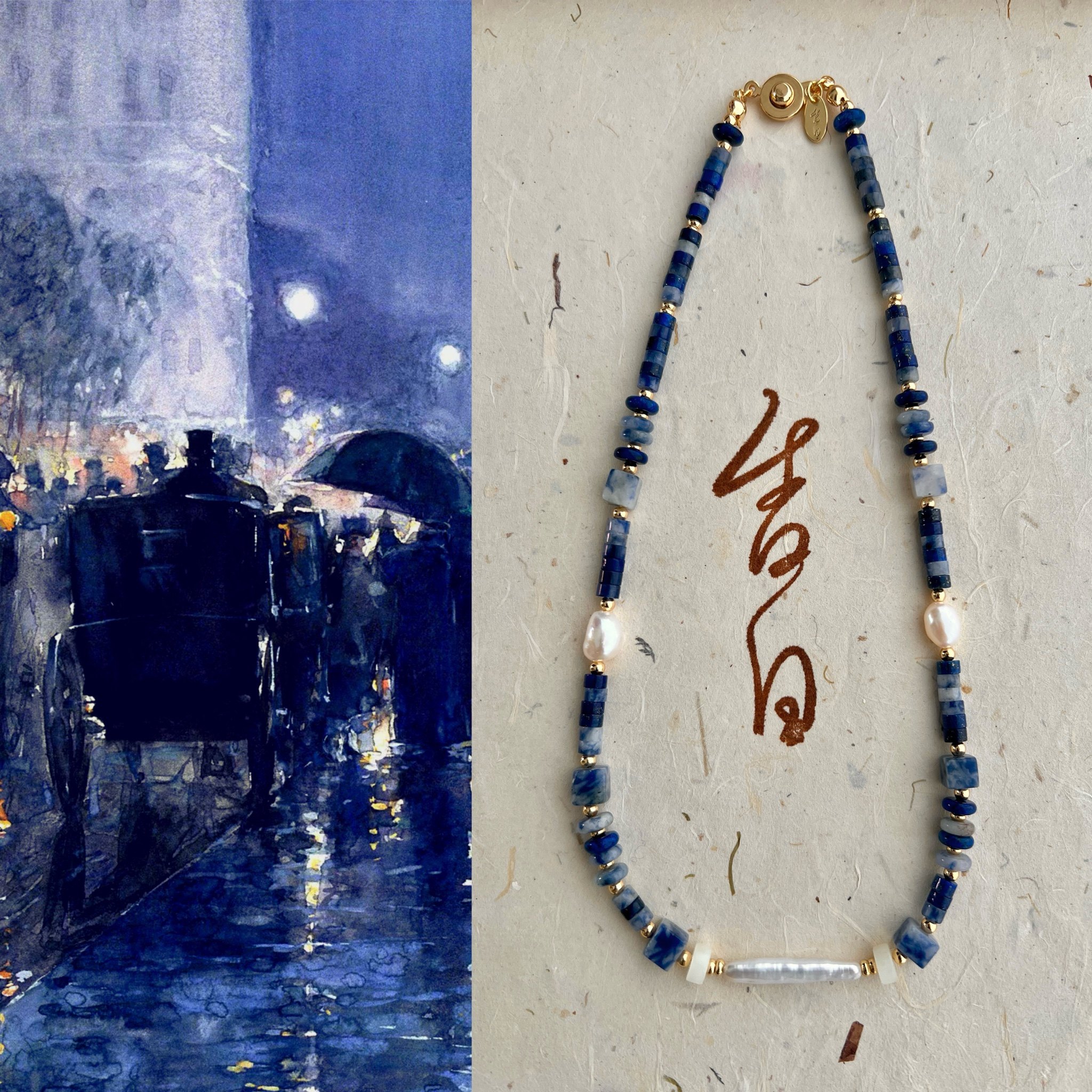 Original Designer Money | Blue Rain Night Natural Baroque Pearl Necklace Natural Stone Retro Palace Wind Bracelet-Taobao