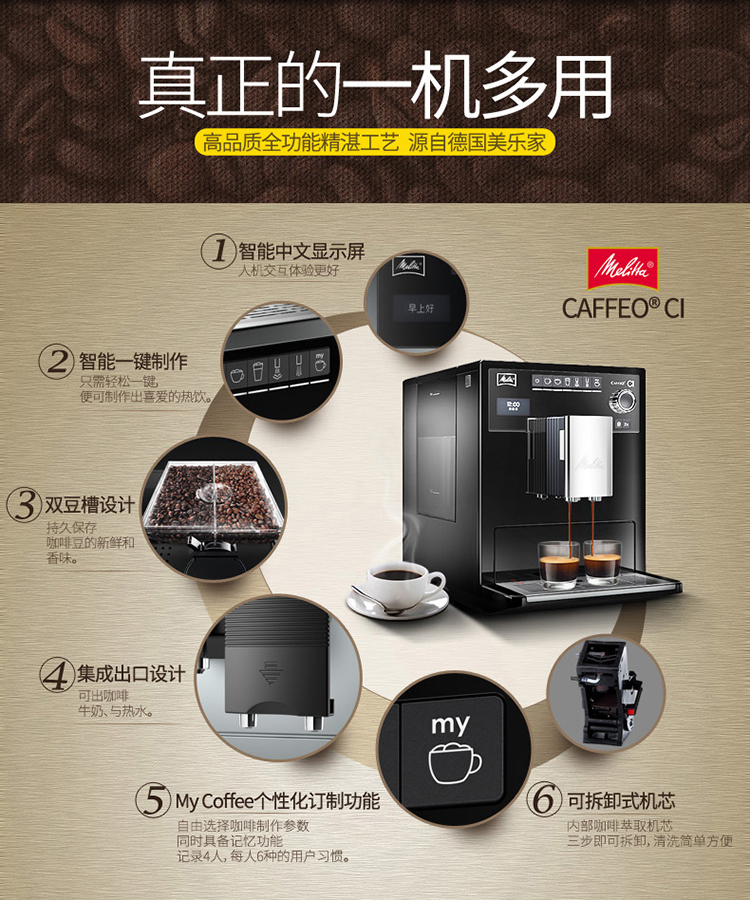 Máy pha cà phê tự động Melitta / Melaleuca E970 CI bột đậu nhà sử dụng kép một nút ưa thích - Máy pha cà phê máy pha cà phê aulika