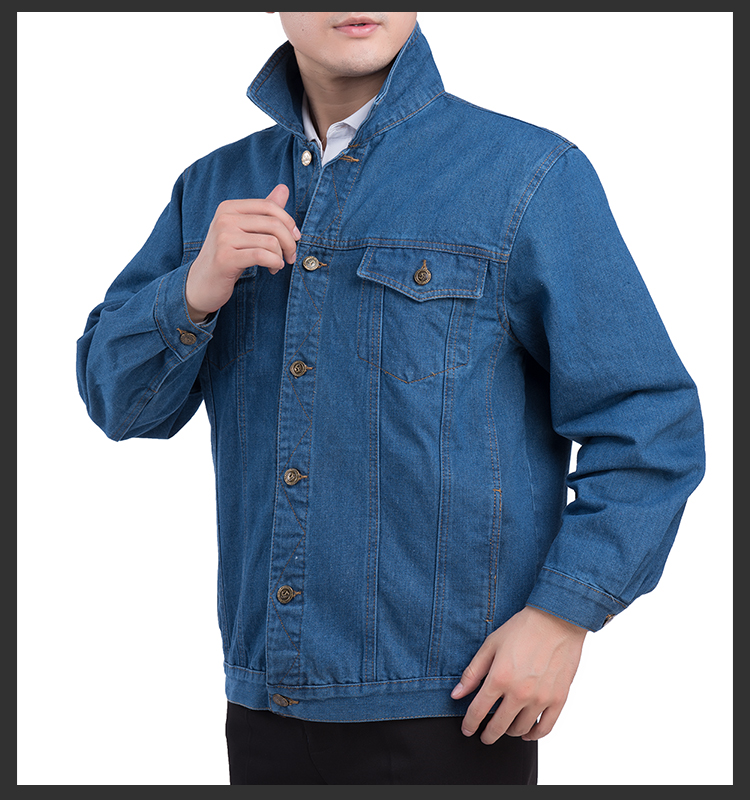 Người đàn ông trung niên denim thợ hàn cotton áo khoác áo khoác ve áo bảo hiểm lao động mặc áo khoác denim chống áo khoác denim