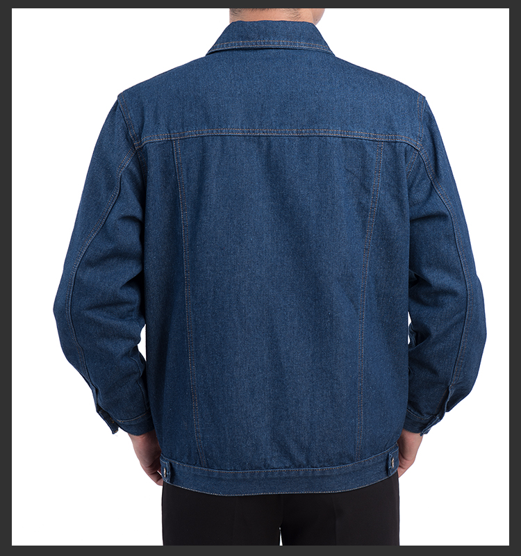 Người đàn ông trung niên denim thợ hàn cotton áo khoác áo khoác ve áo bảo hiểm lao động mặc áo khoác denim chống áo khoác denim