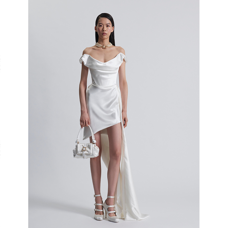 2026 Off-Shoulder Light Wedding Dress, Short in Front and Long in Back, Western-Style Silk, High-End Elegant Socialite Banquet Toast Dress 2026 Off-Shoulder Light Wedding Dress, Short in Front and Long in Back, Western-Style Silk, High-End Elegant Socialite Banquet Toast Dress